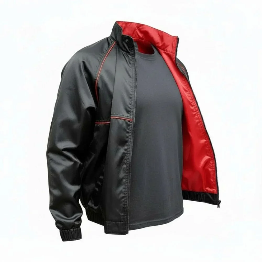 Vintage 80’s Roadie Rolling Stones Bomber Jacket Black Satin Tongue Logo Rocker